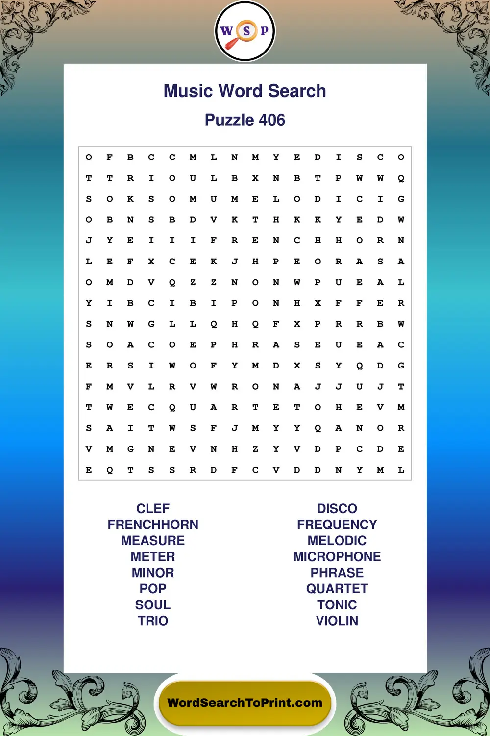 Music Word Search Puzzle 406