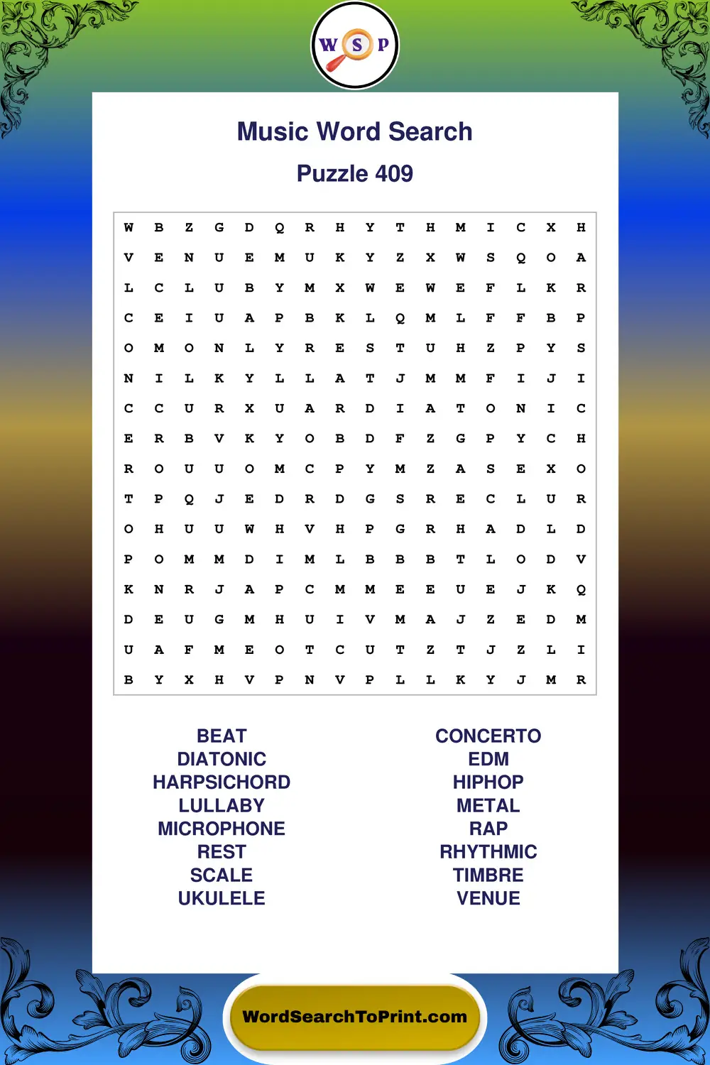 Music Word Search Puzzle 409
