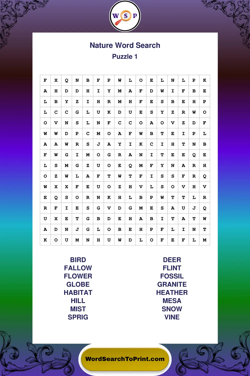 Nature Word Search Puzzle 1