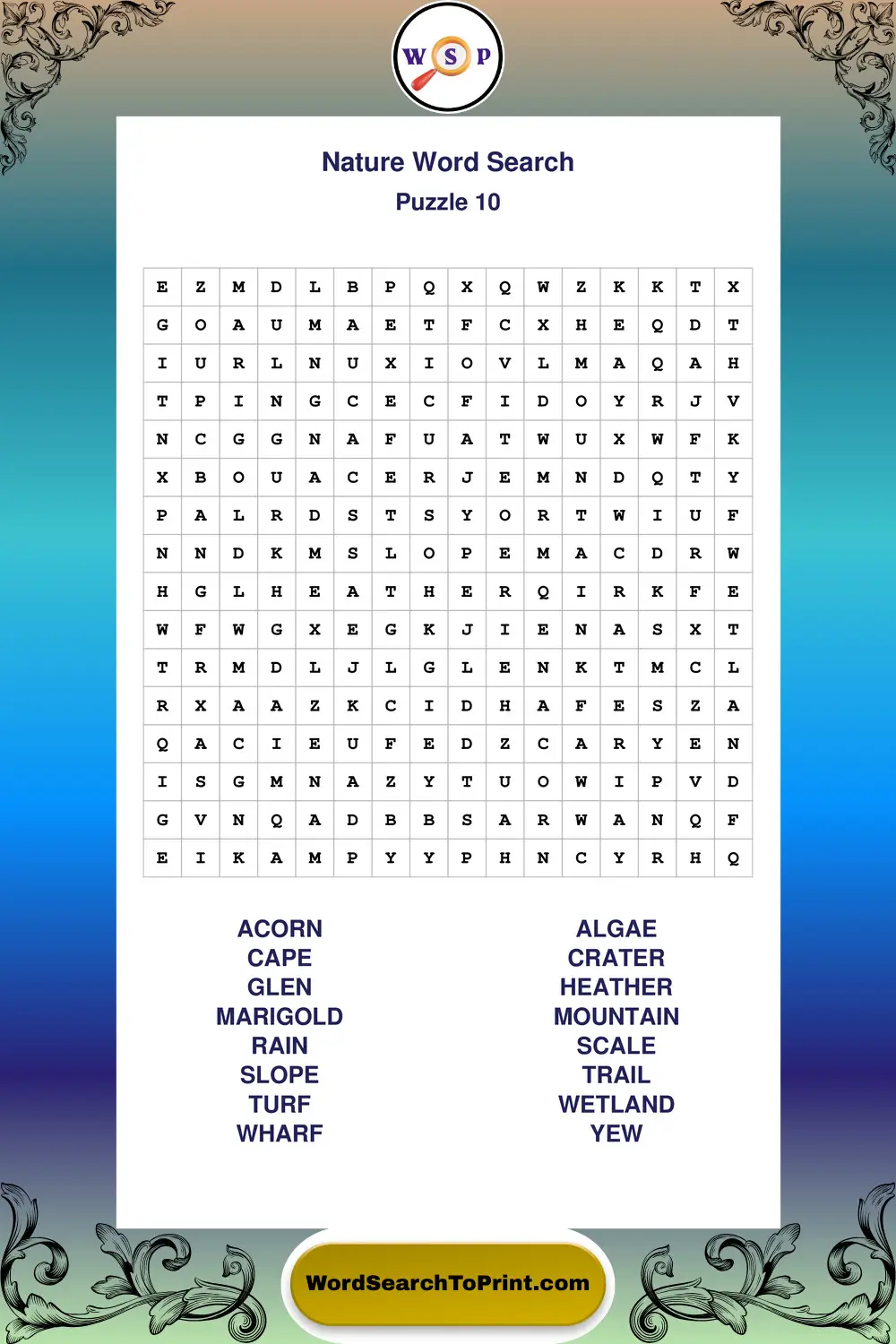Nature Word Search Puzzle 10