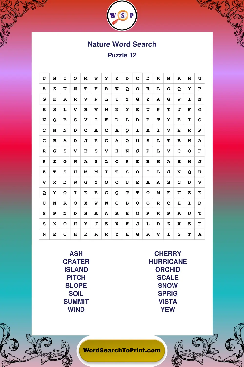 Nature Word Search Puzzle 12
