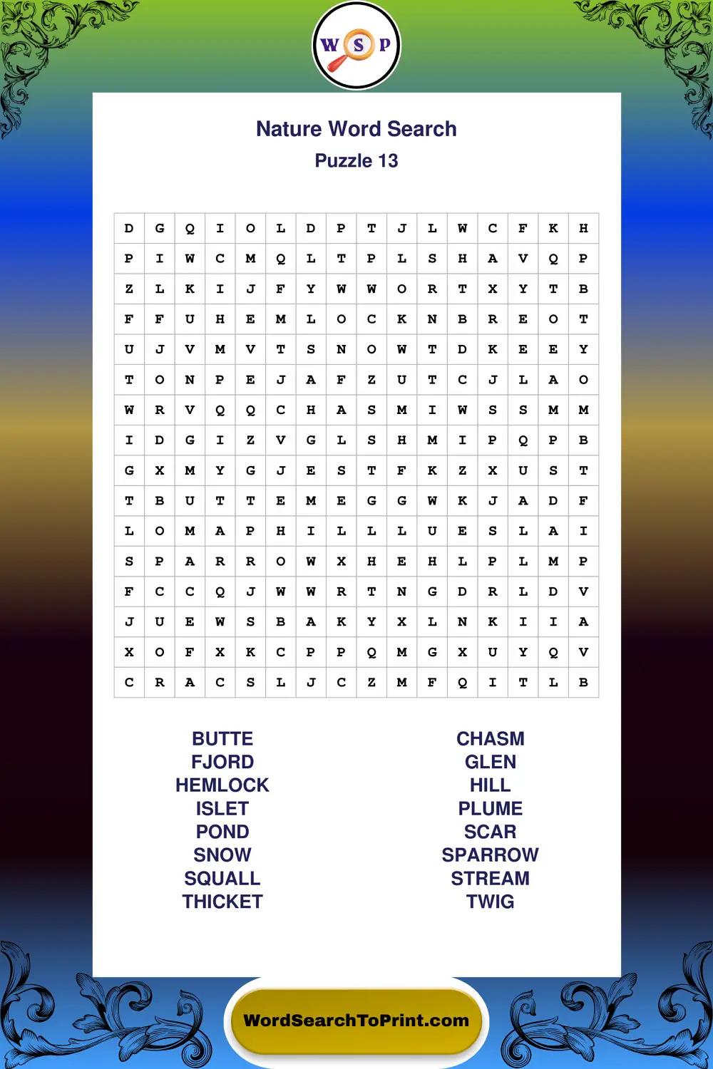 Nature Word Search Puzzle 13