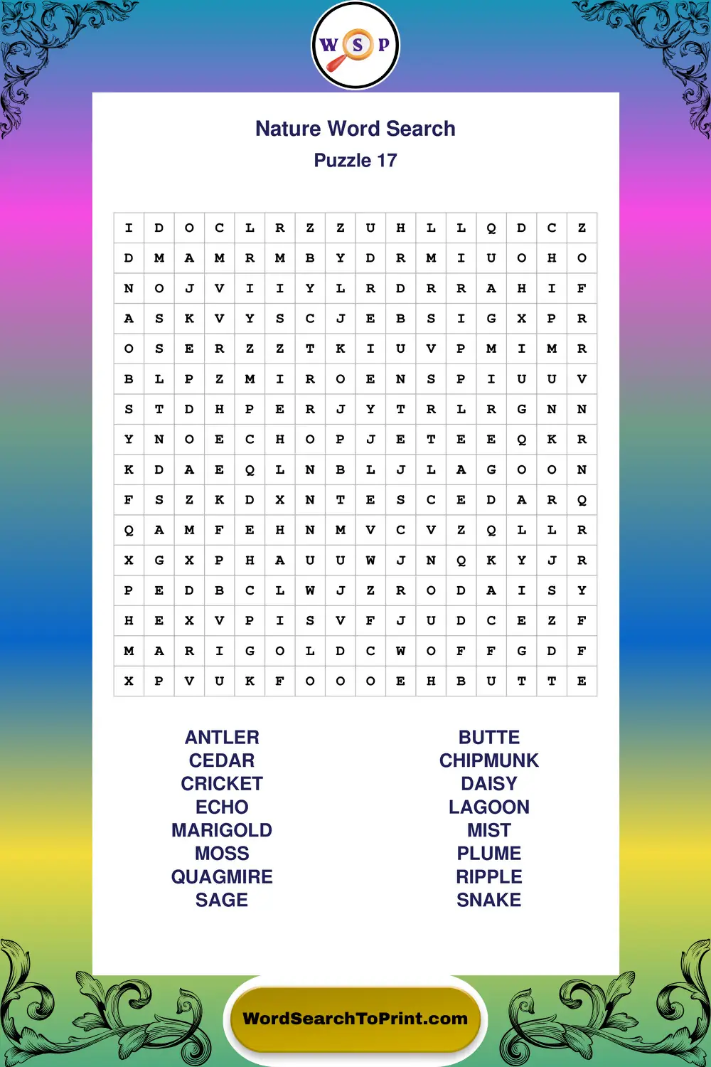 Nature Word Search Puzzle 17