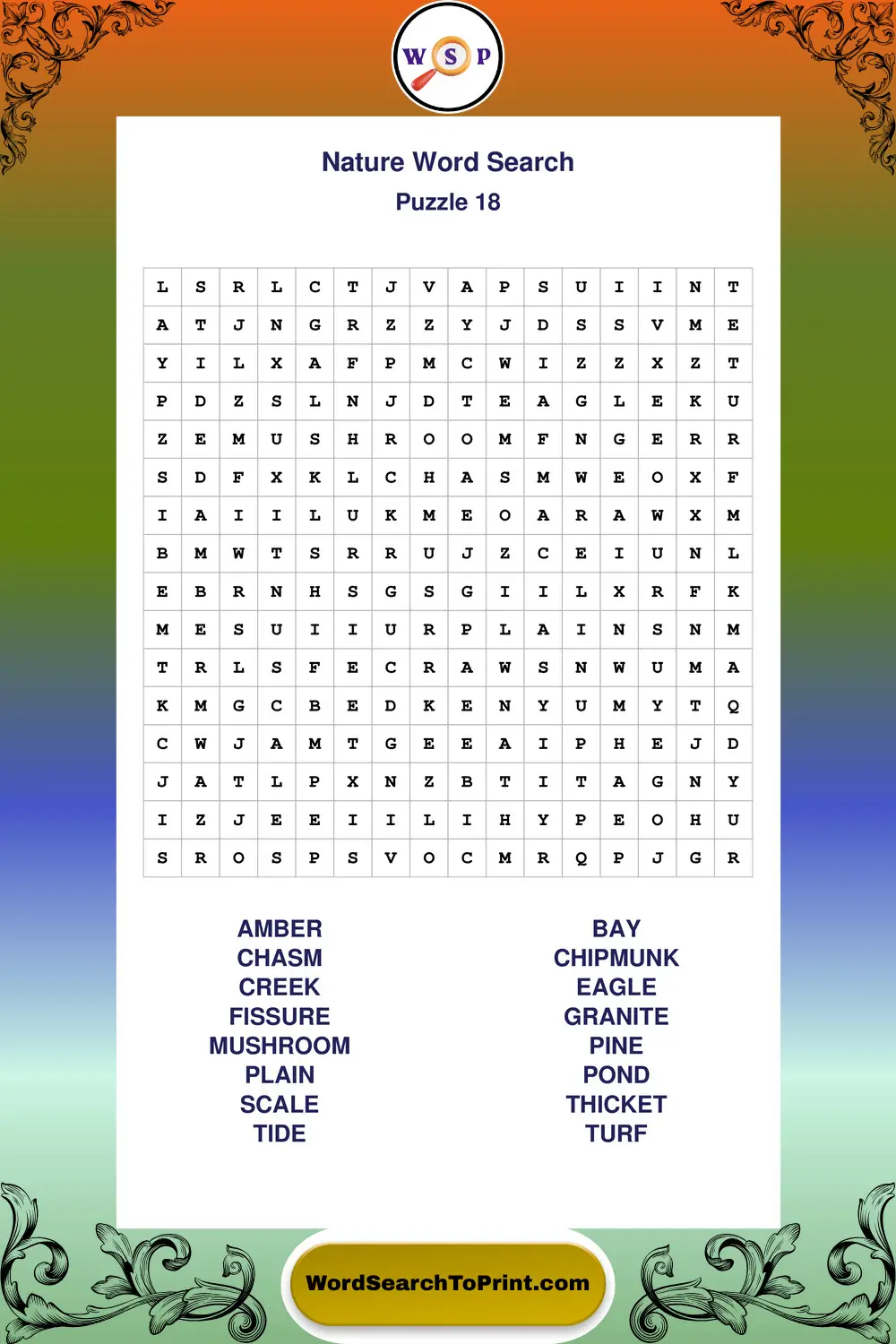 Nature Word Search Puzzle 18