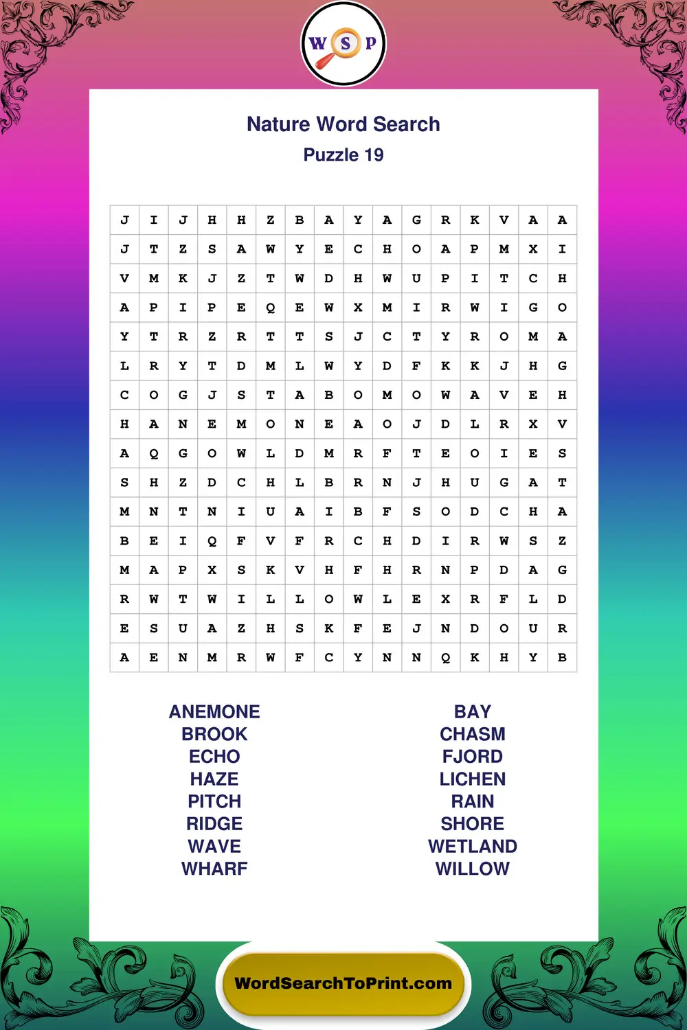 Nature Word Search Puzzle 19