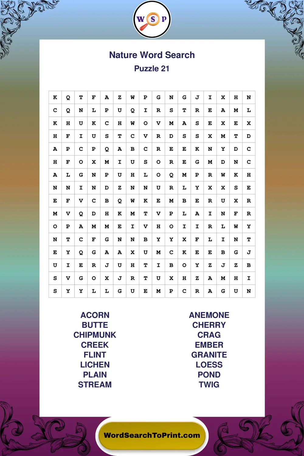 Nature Word Search Puzzle 21