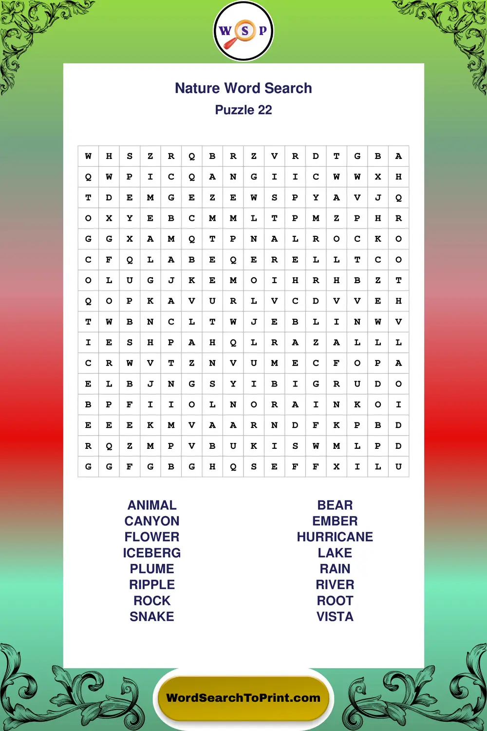 Nature Word Search Puzzle 22