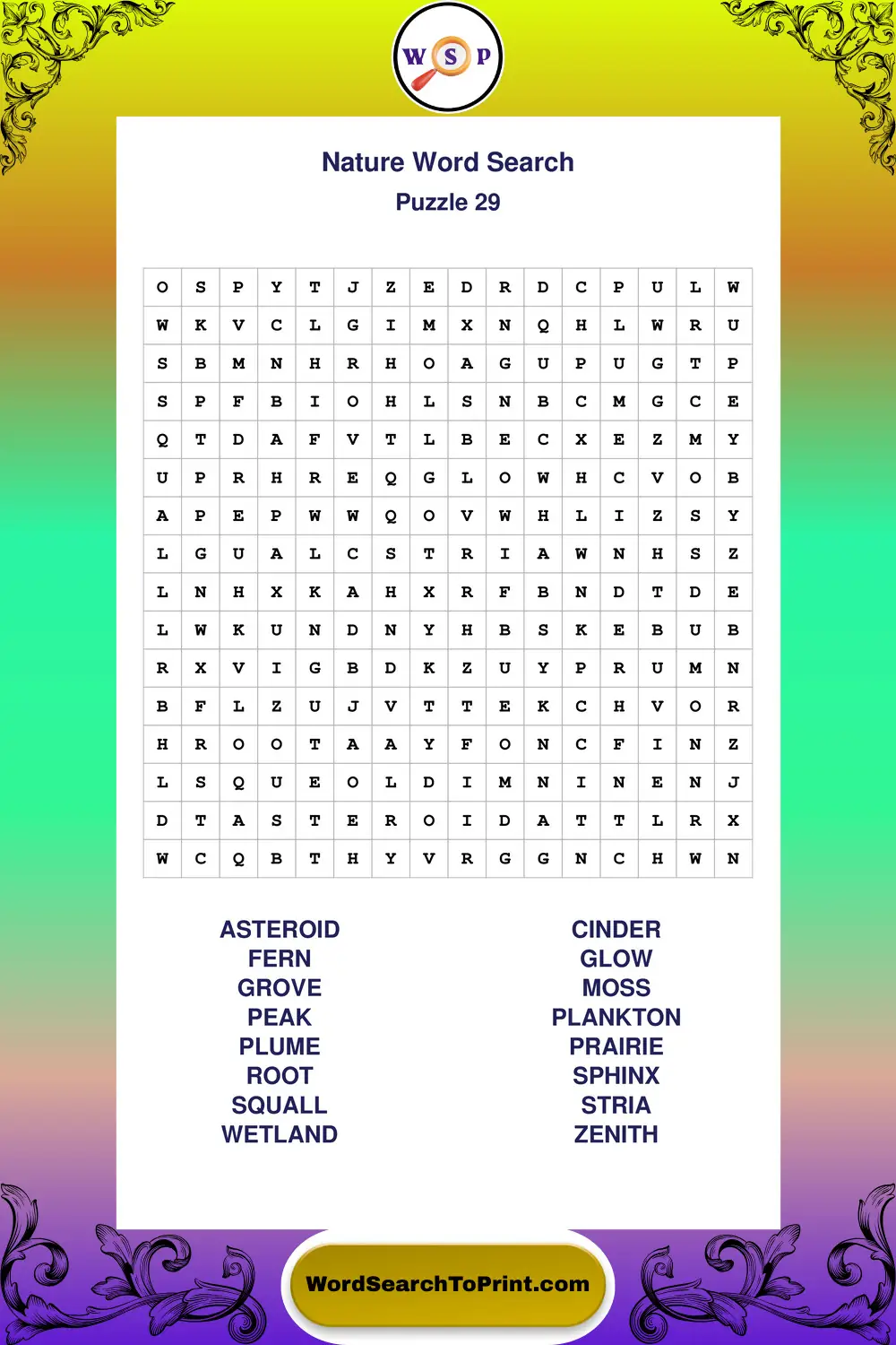 Nature Word Search Puzzle 29