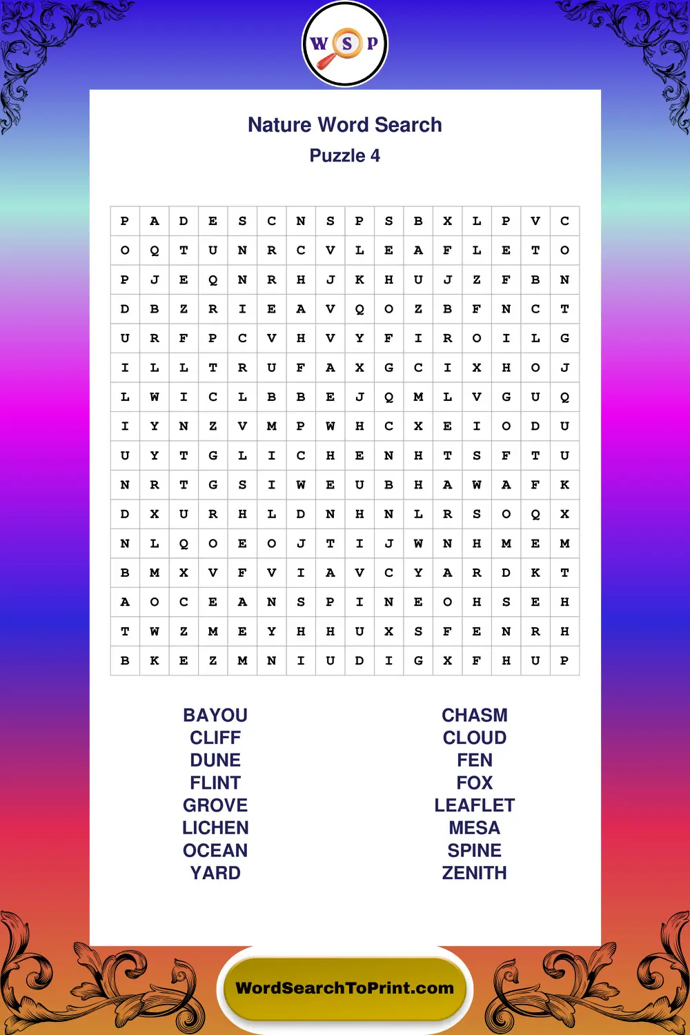 Nature Word Search Puzzle 4