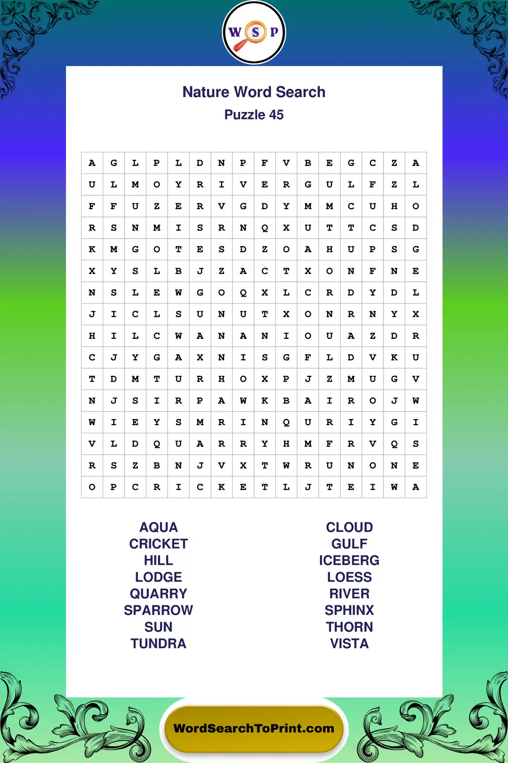 Nature Word Search Puzzle 45