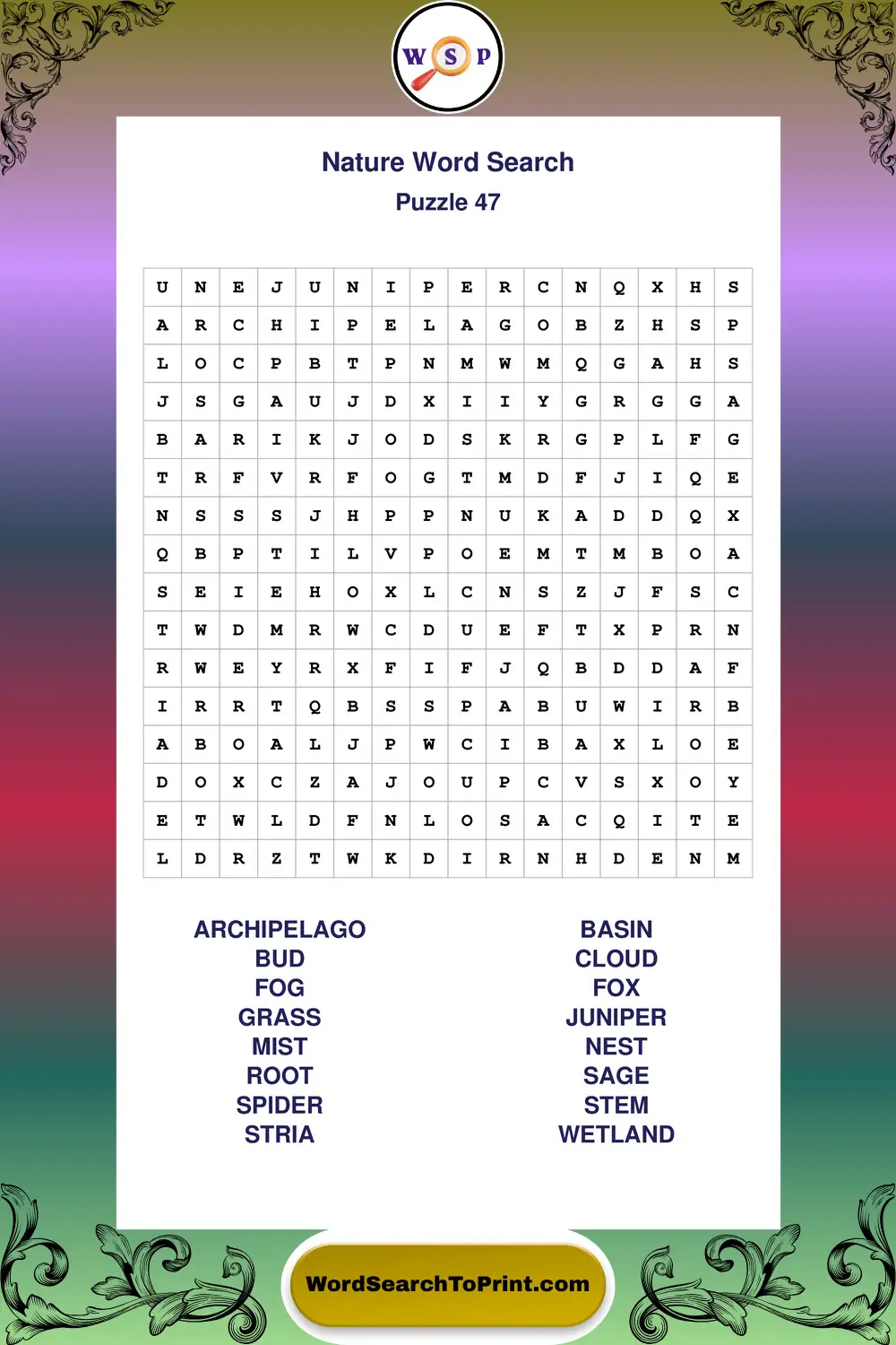 Nature Word Search Puzzle 47