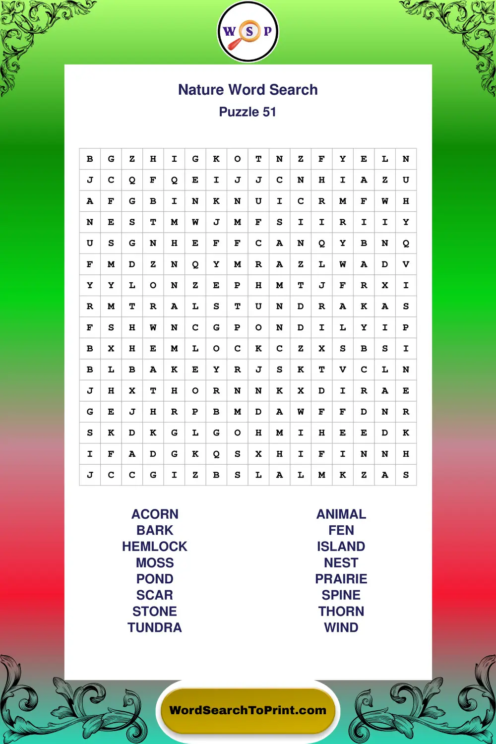 Nature Word Search Puzzle 51