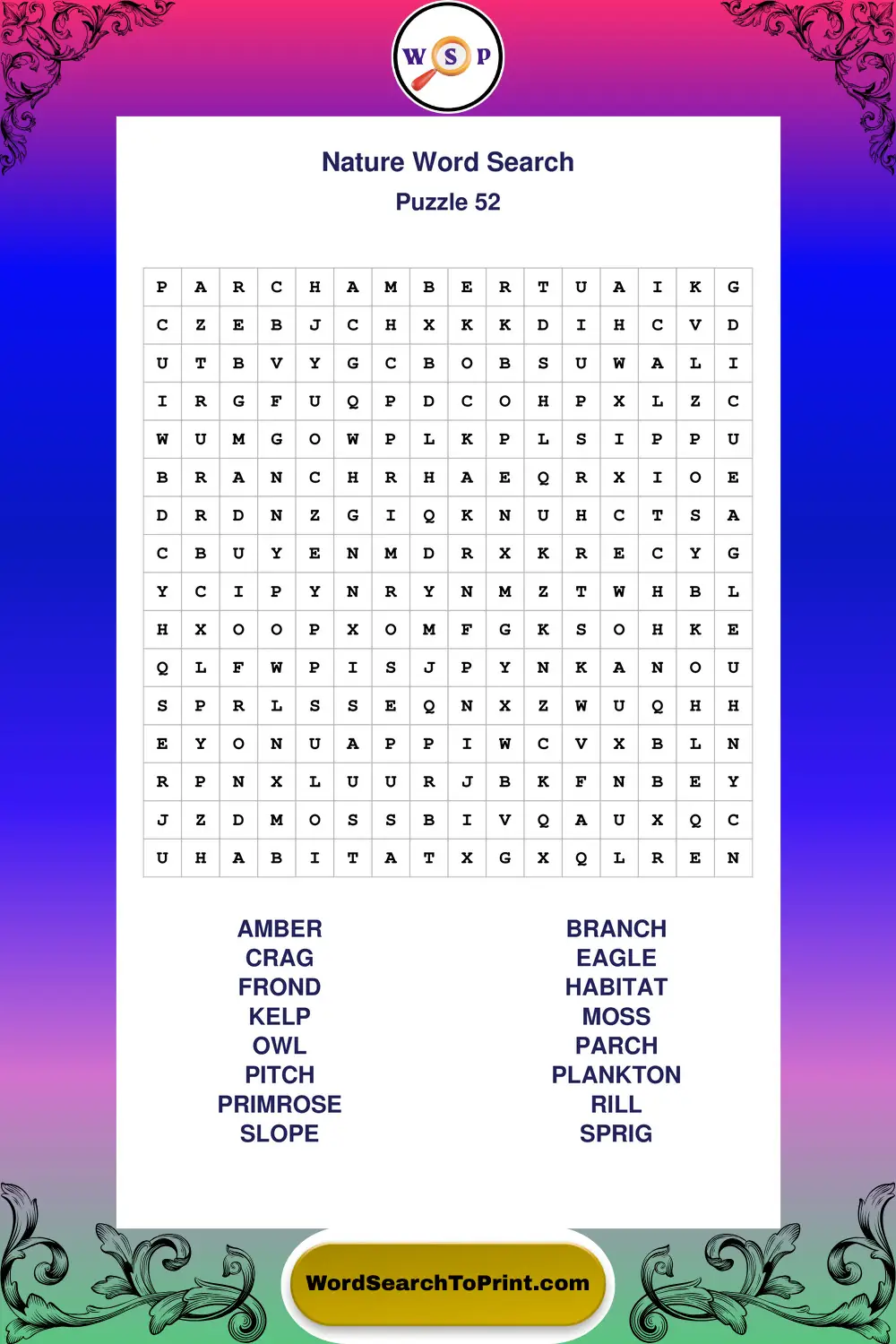 Nature Word Search Puzzle 52