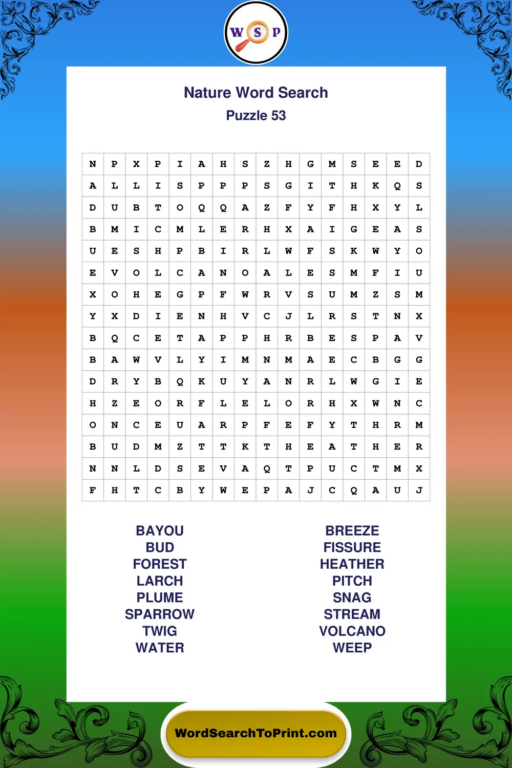 Nature Word Search Puzzle 53