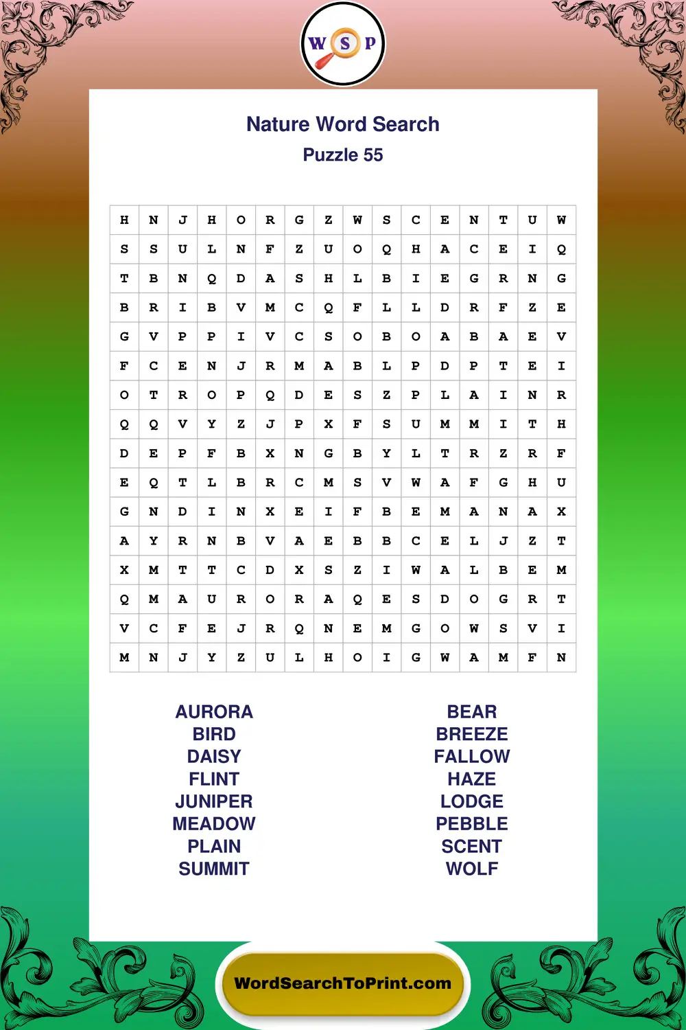 Nature Word Search Puzzle 55