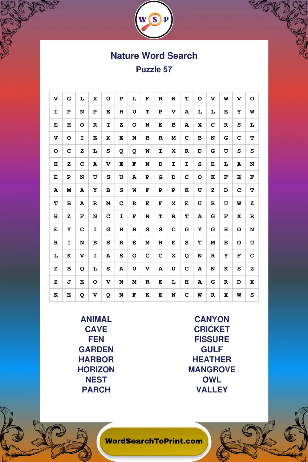 Nature Word Search Puzzle 57