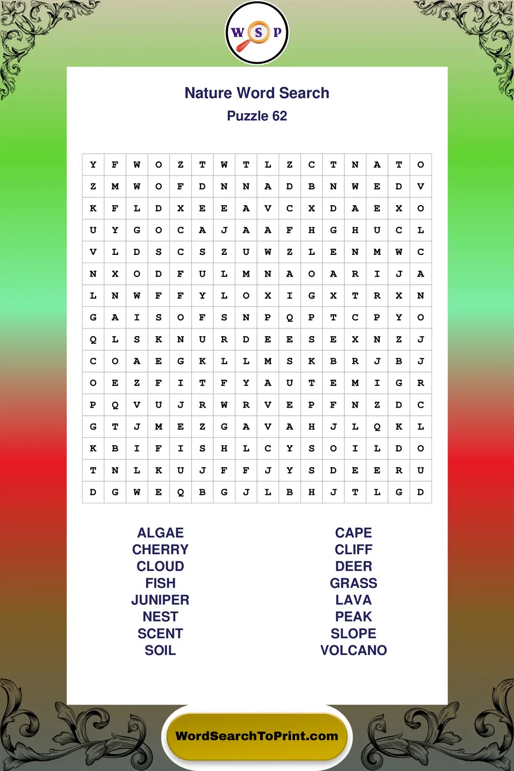 Nature Word Search Puzzle 62