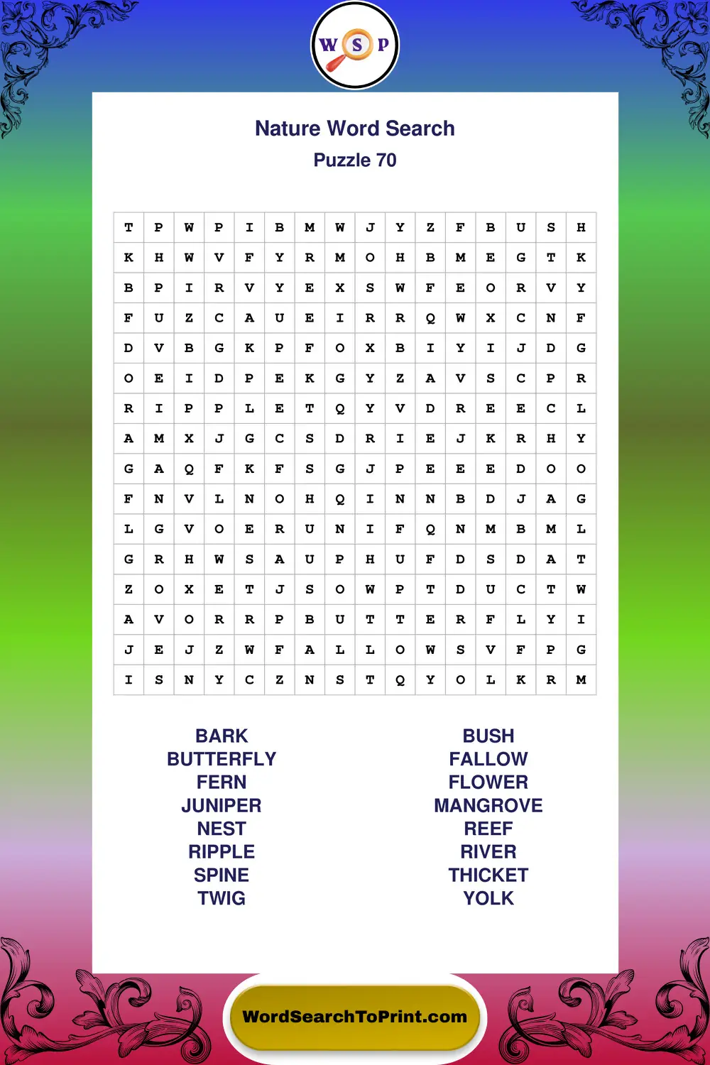 Nature Word Search Puzzle 70