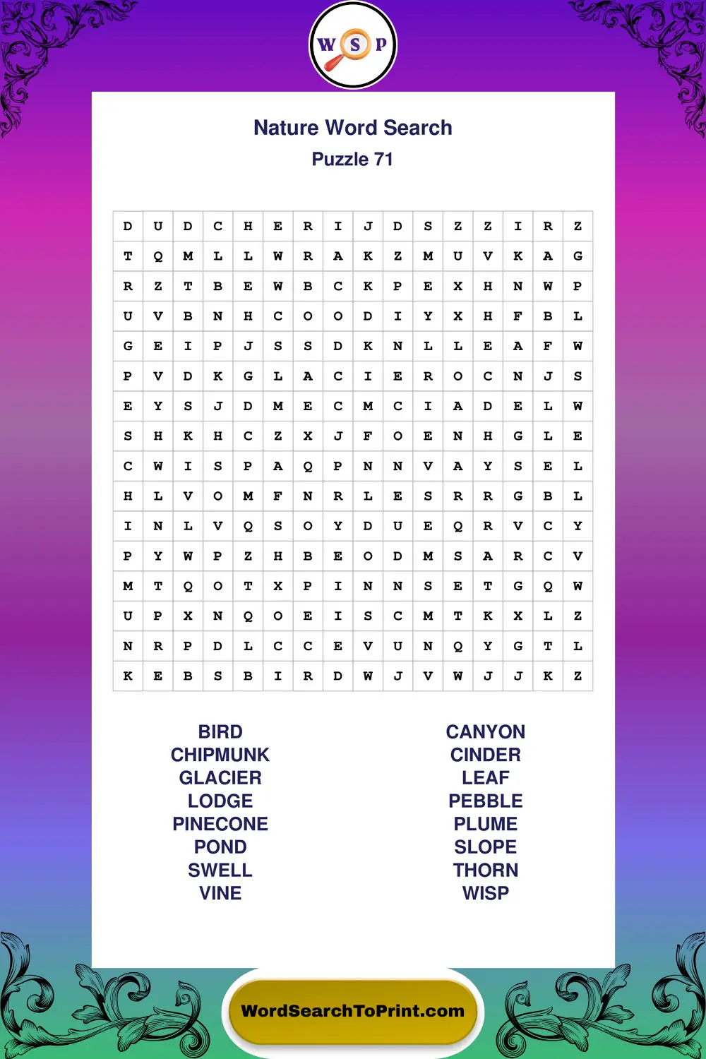 Nature Word Search Puzzle 71
