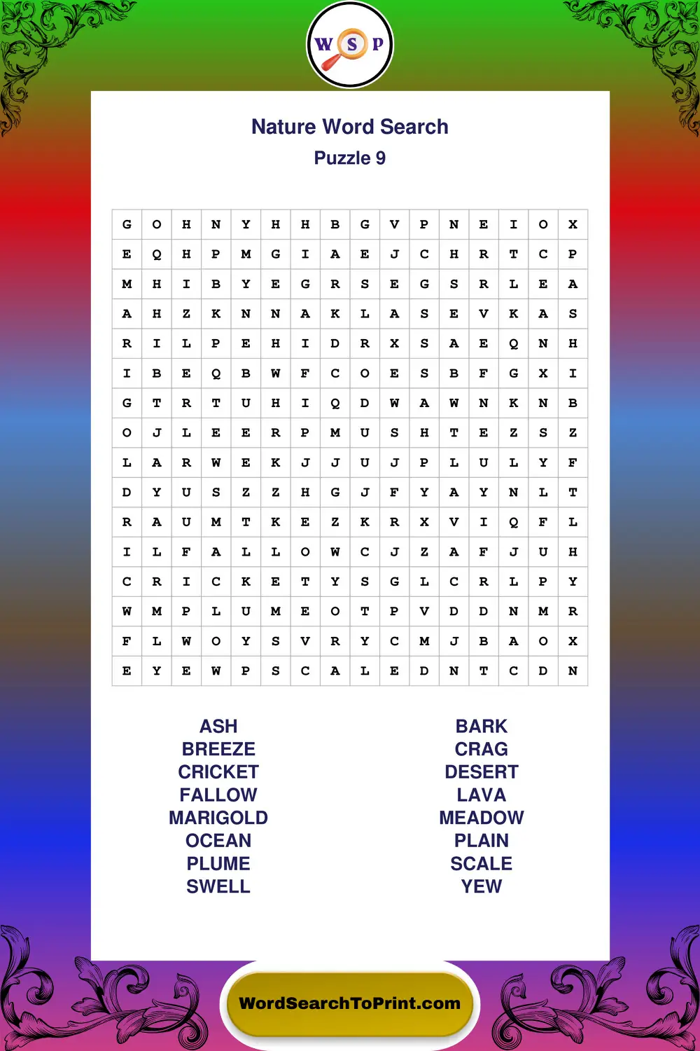 Nature Word Search Puzzle 9
