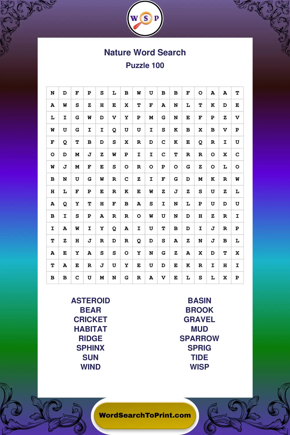 Nature Word Search Puzzle 100