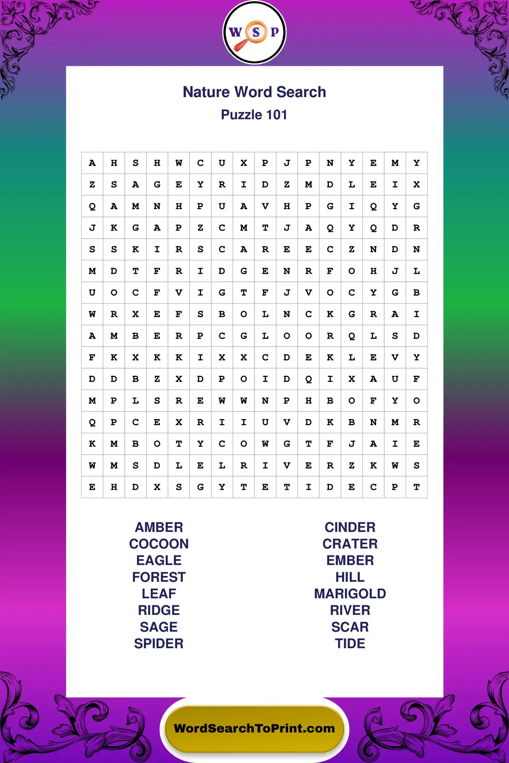 Nature Word Search Puzzle 101