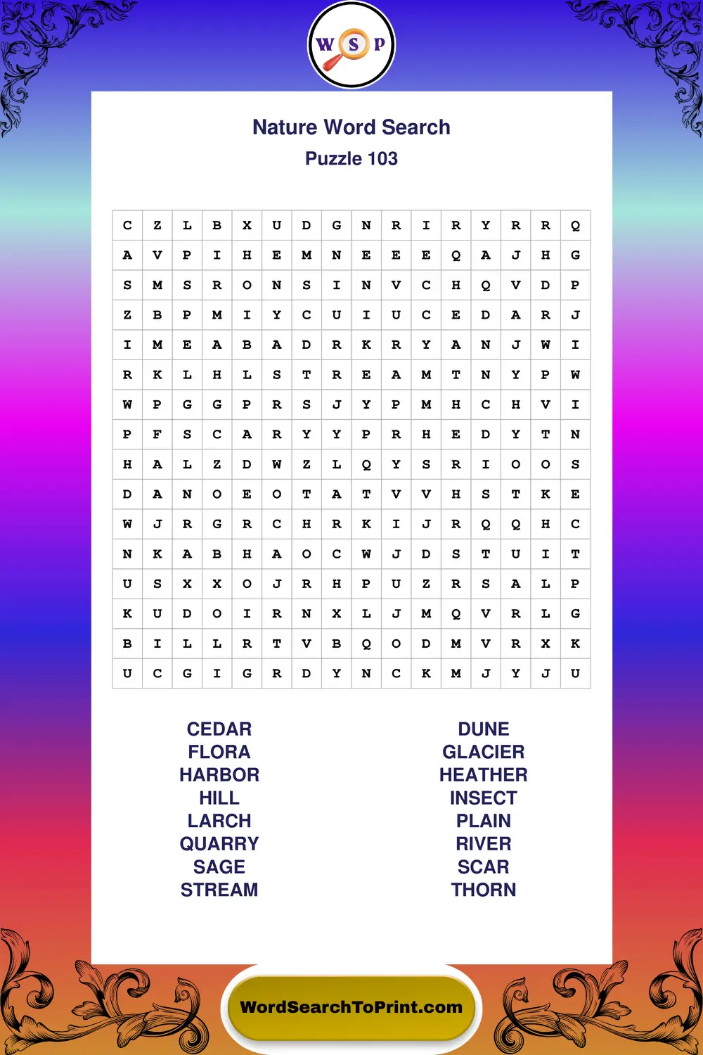 Nature Word Search Puzzle 103