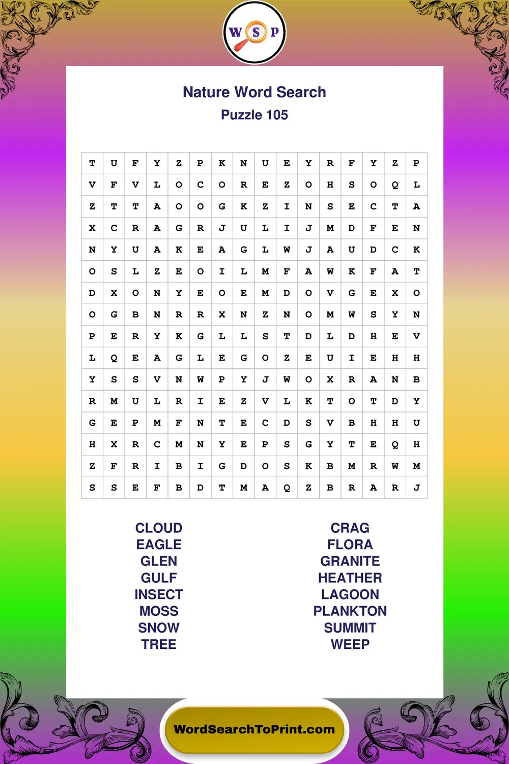 Nature Word Search Puzzle 105