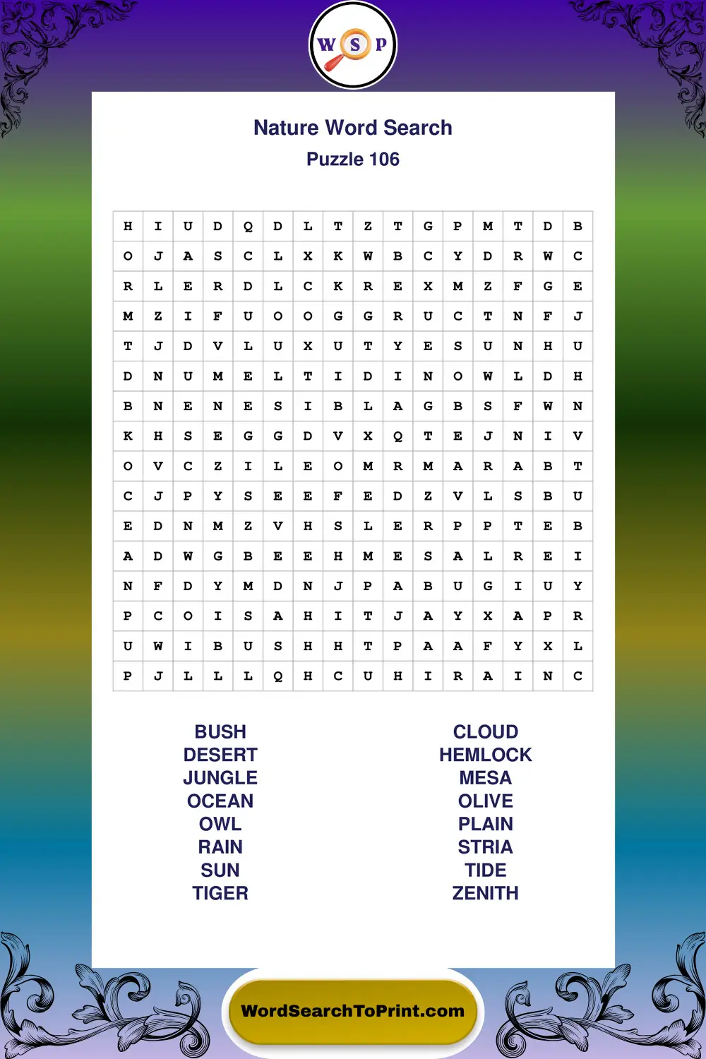 Nature Word Search Puzzle 106