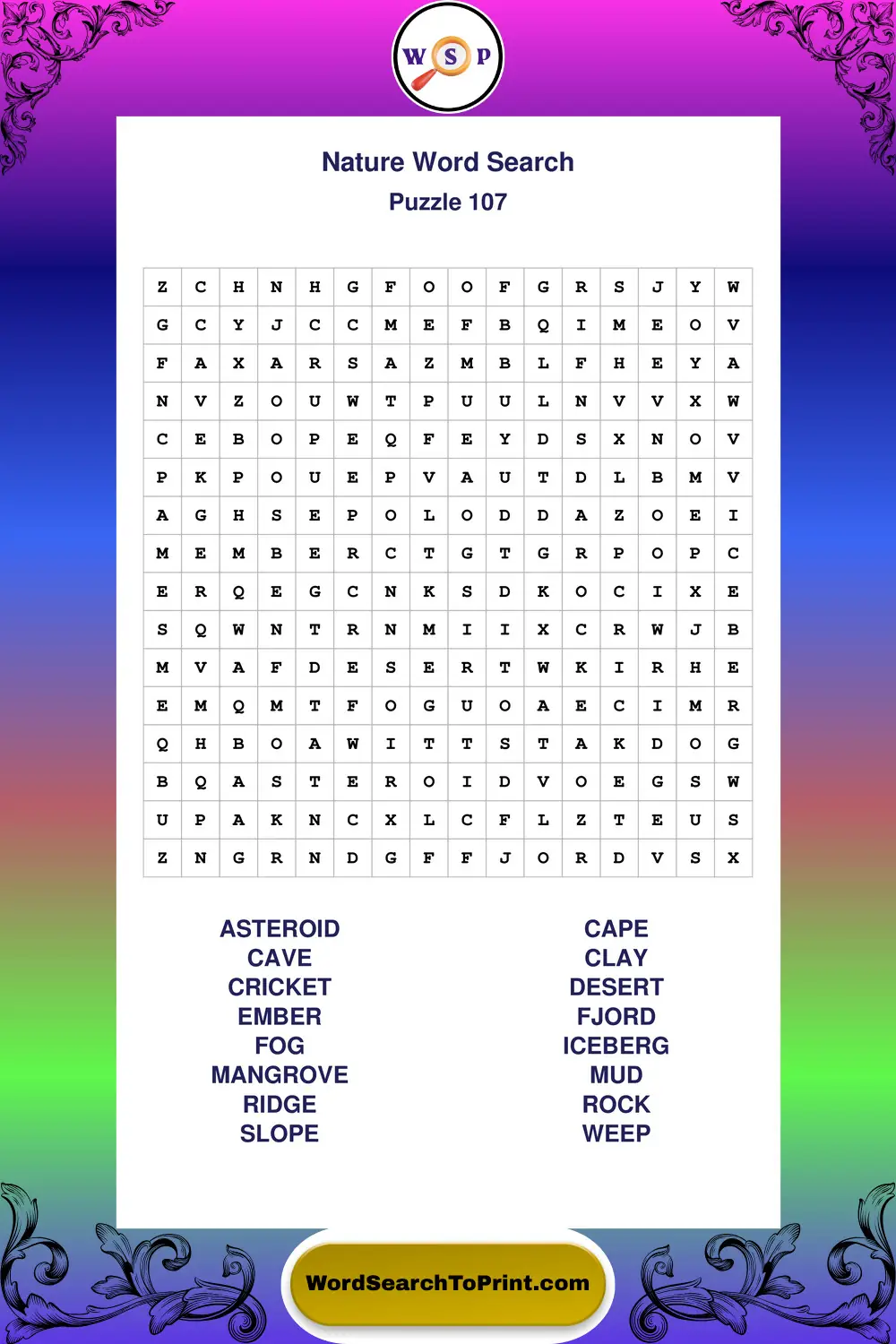 Nature Word Search Puzzle 107