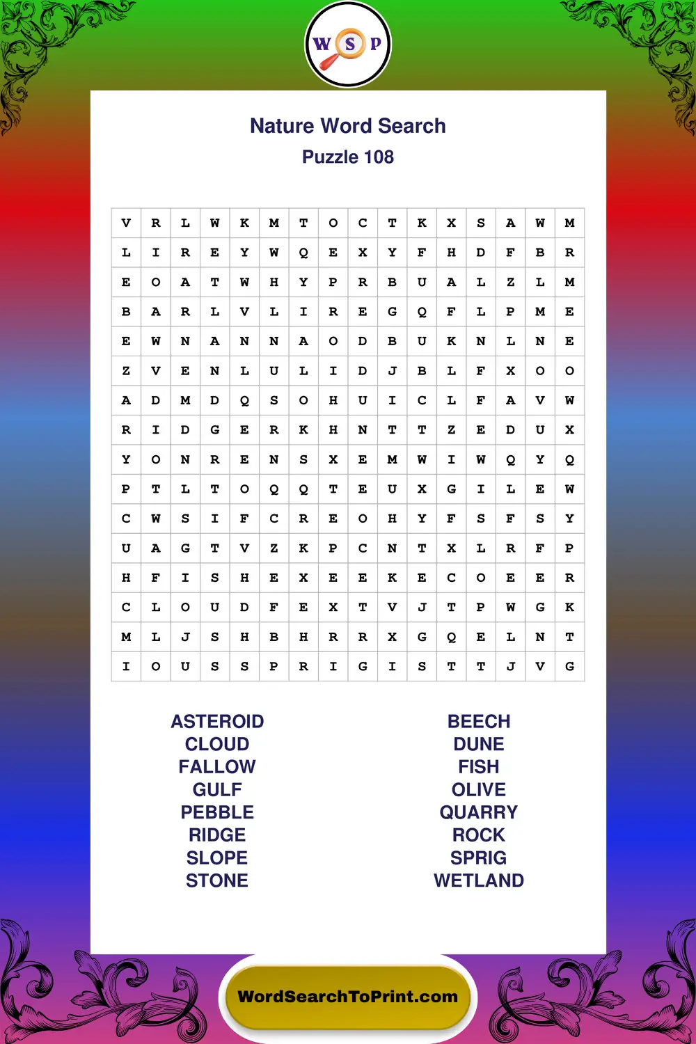 Nature Word Search Puzzle 108