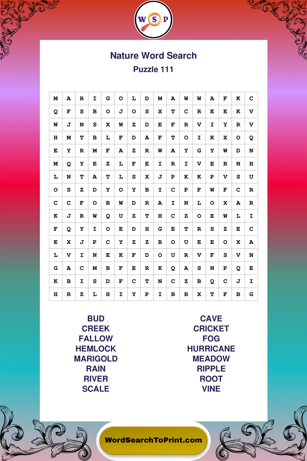 Nature Word Search Puzzle 111