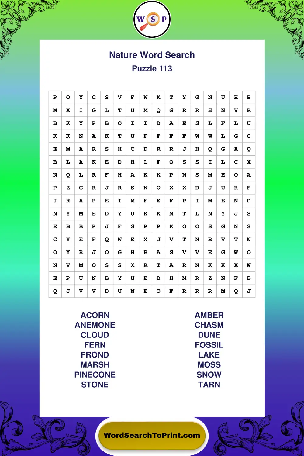 Nature Word Search Puzzle 113