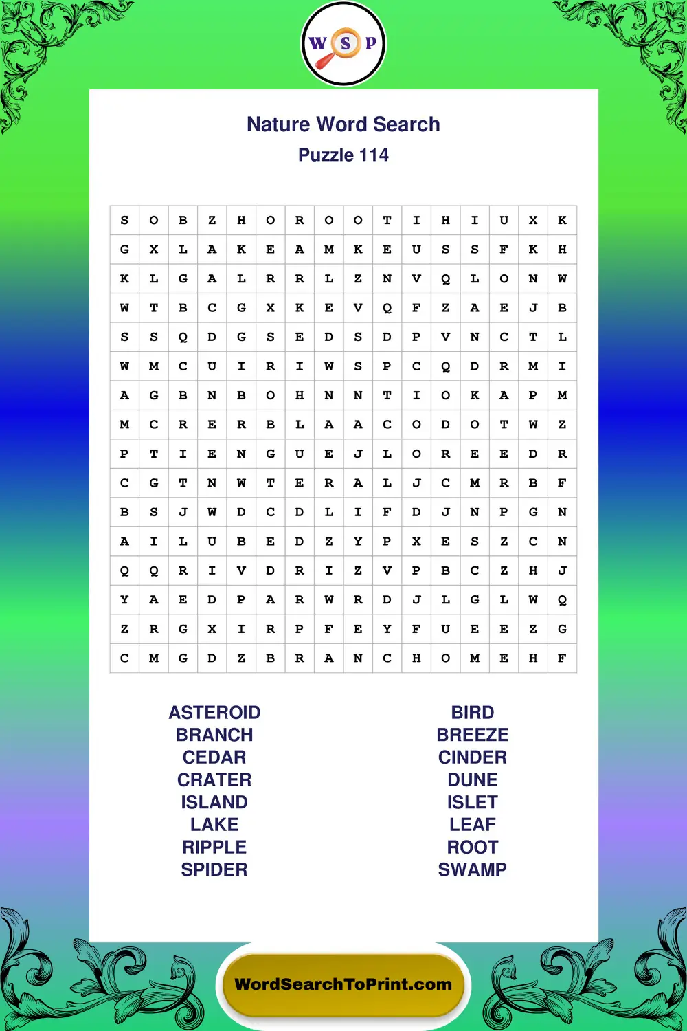 Nature Word Search Puzzle 114