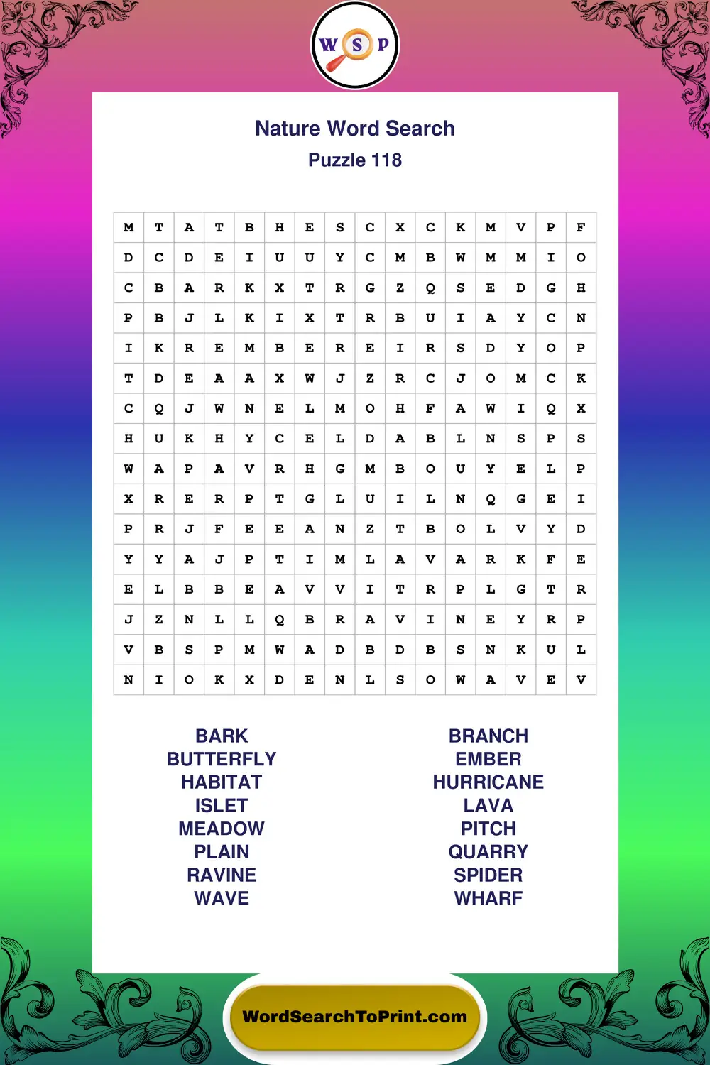 Nature Word Search Puzzle 118