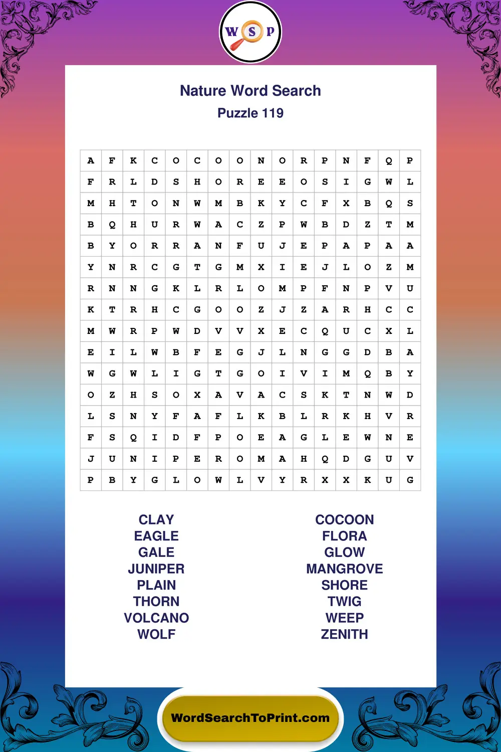 Nature Word Search Puzzle 119