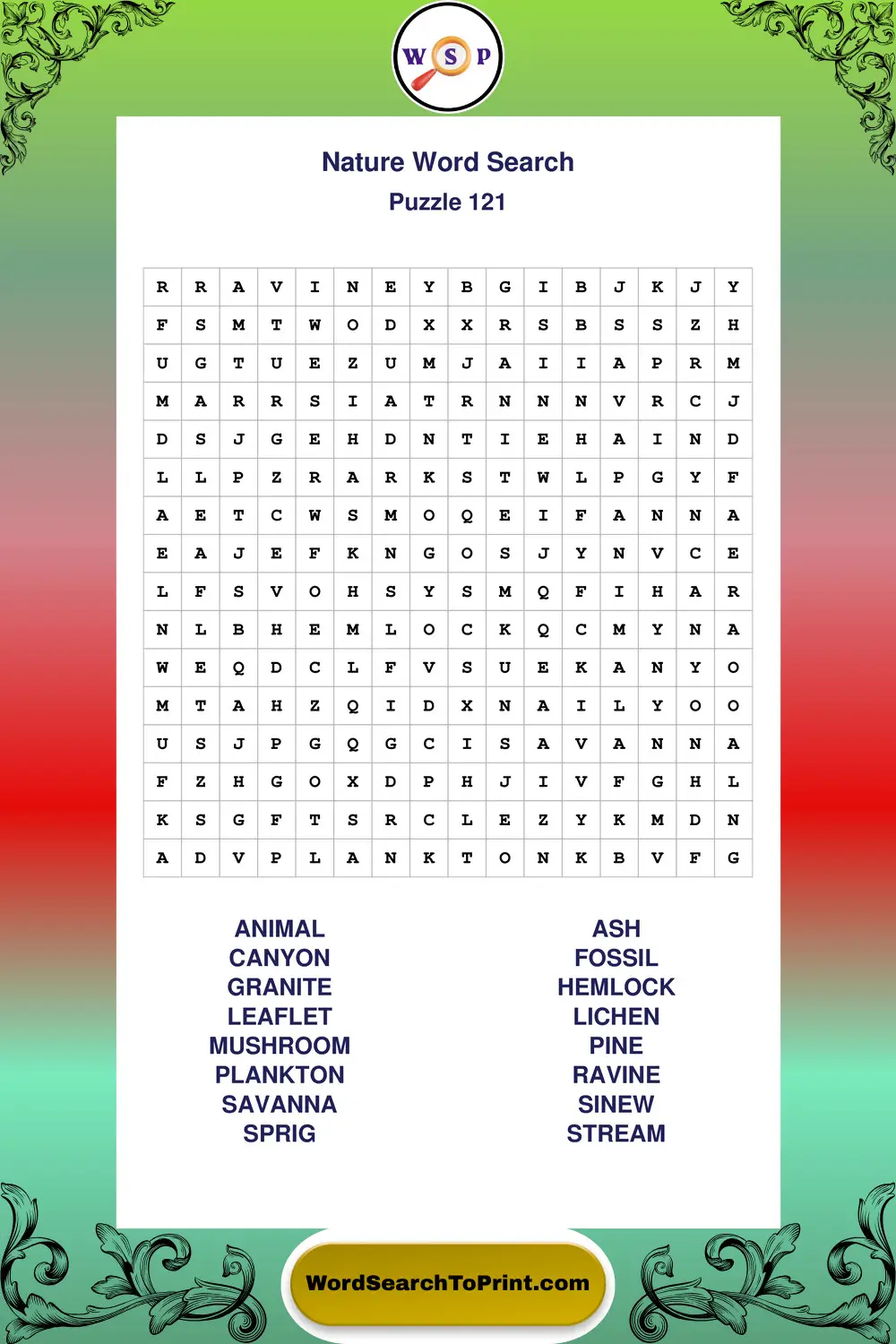 Nature Word Search Puzzle 121