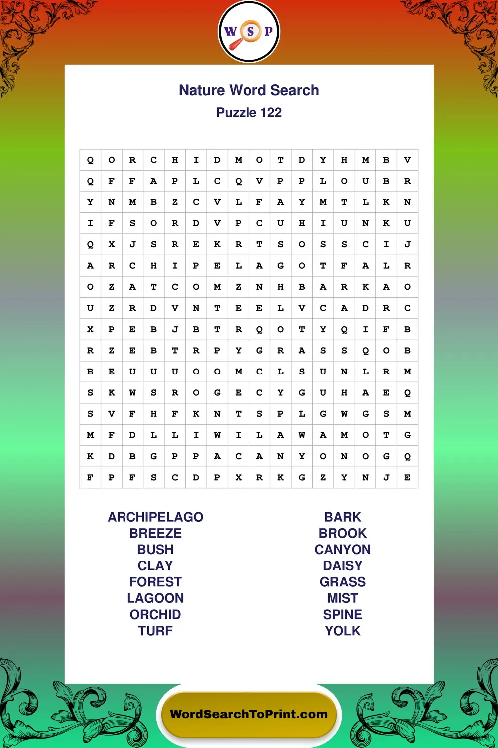 Nature Word Search Puzzle 122