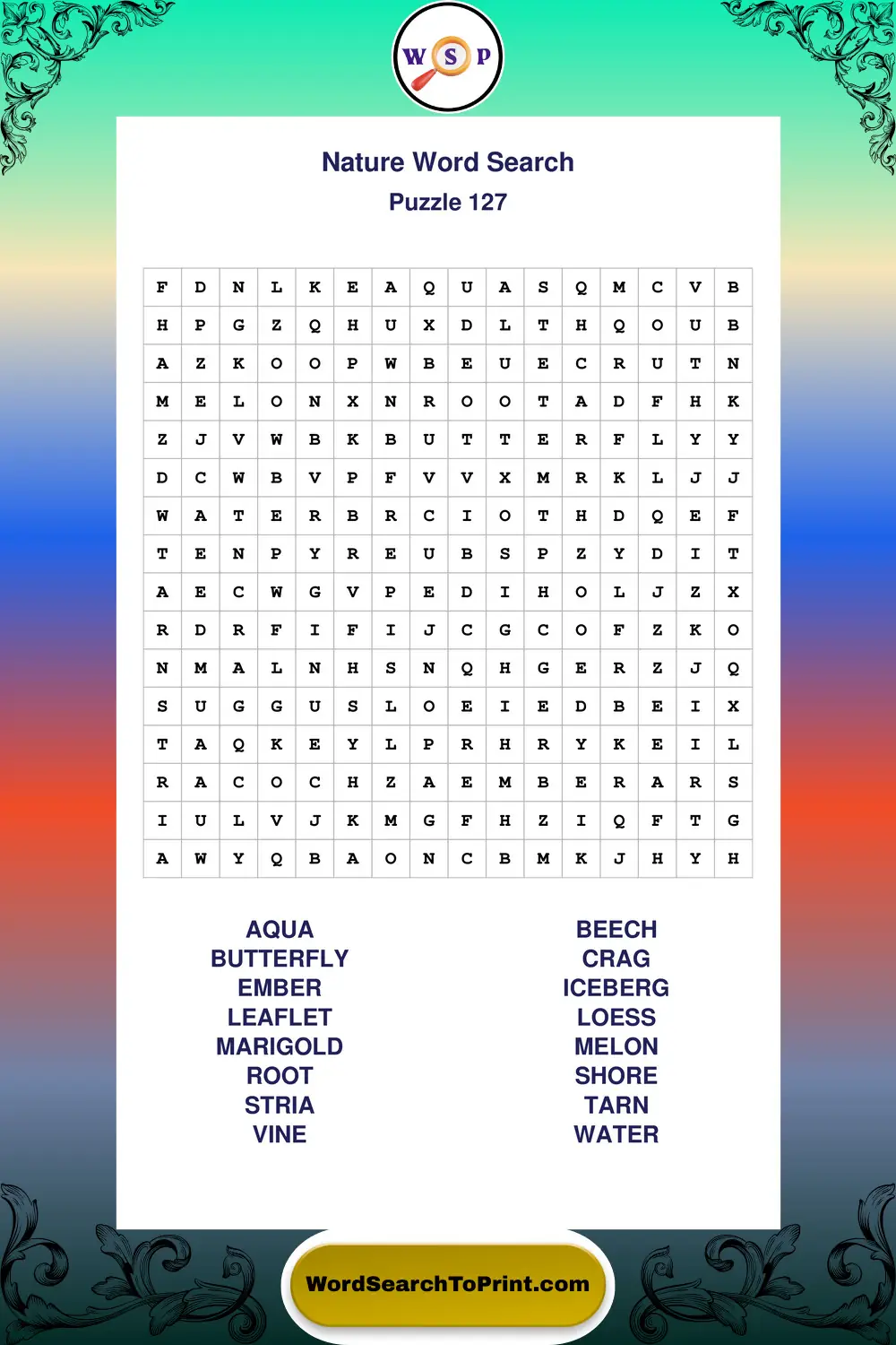 Nature Word Search Puzzle 127