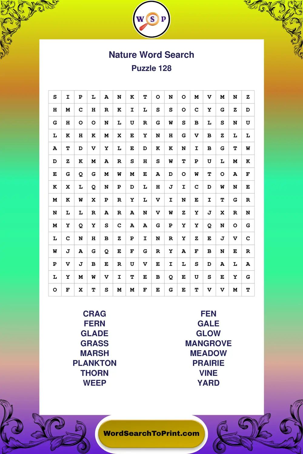 Nature Word Search Puzzle 128