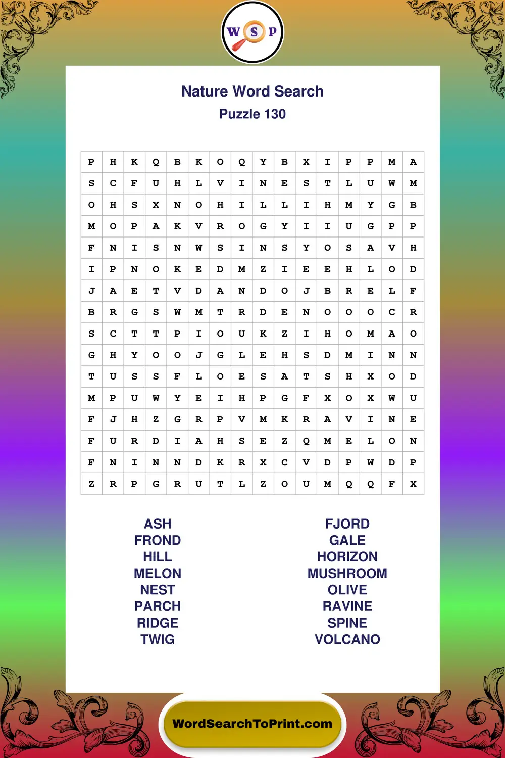 Nature Word Search Puzzle 130