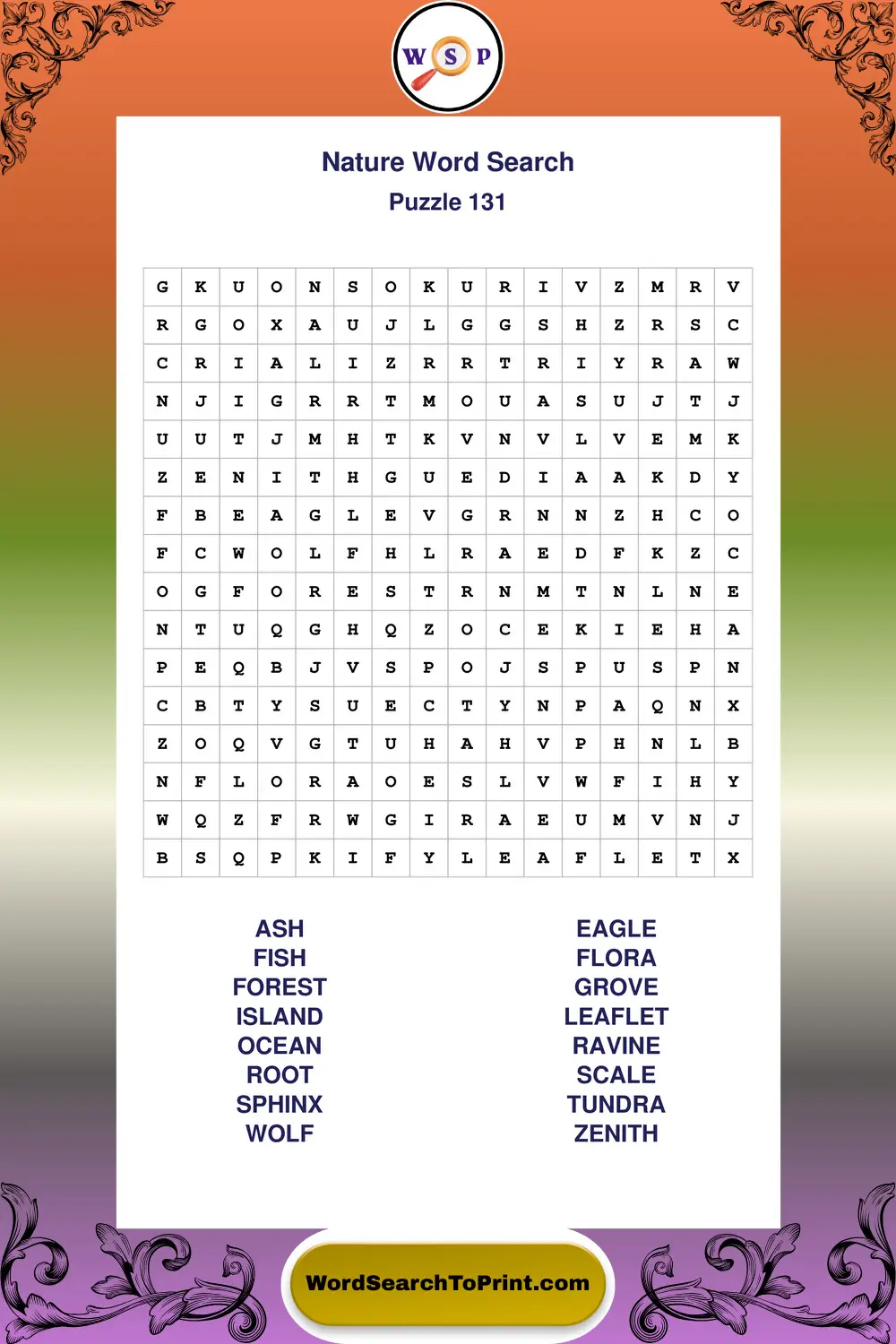 Nature Word Search Puzzle 131