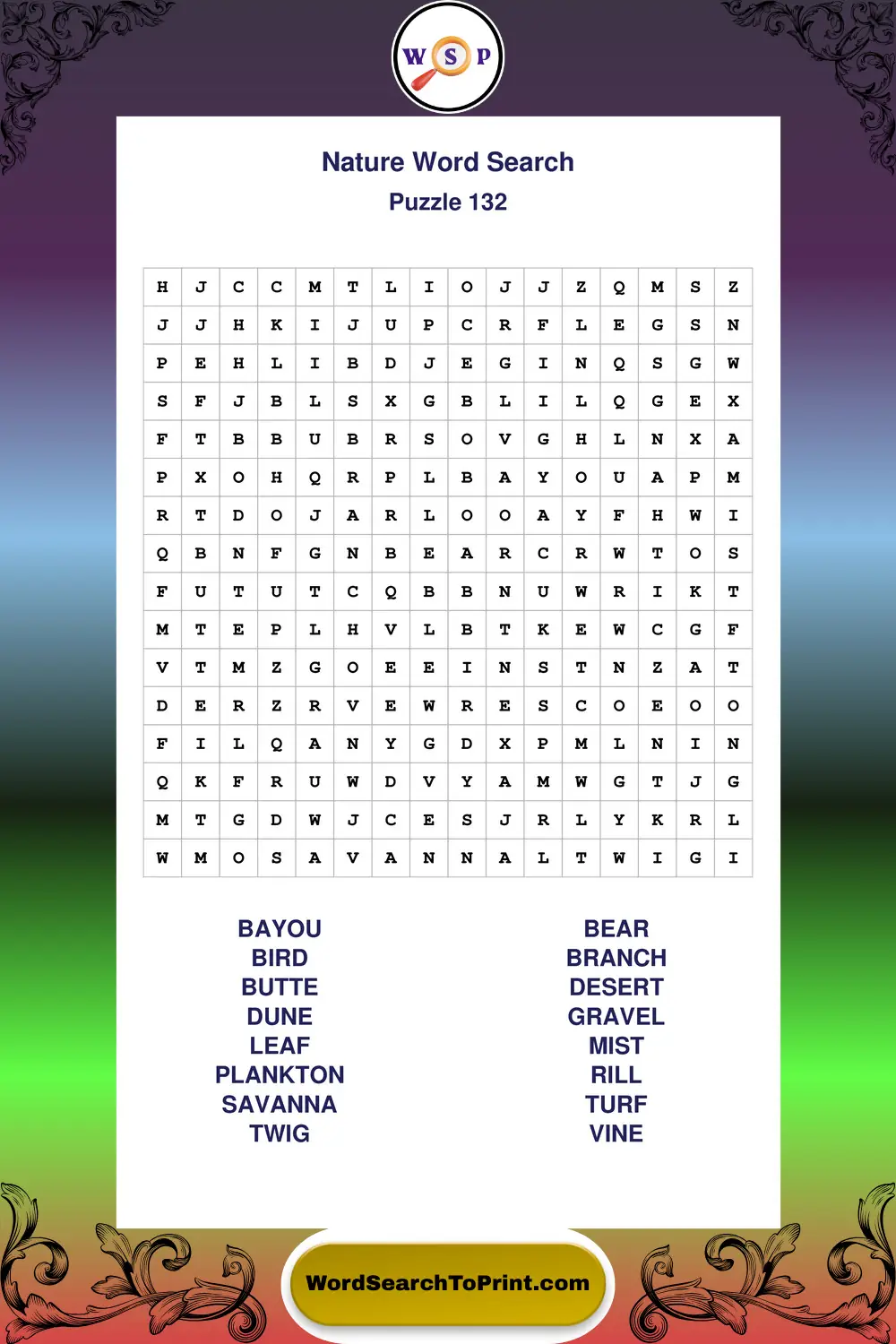 Nature Word Search Puzzle 132