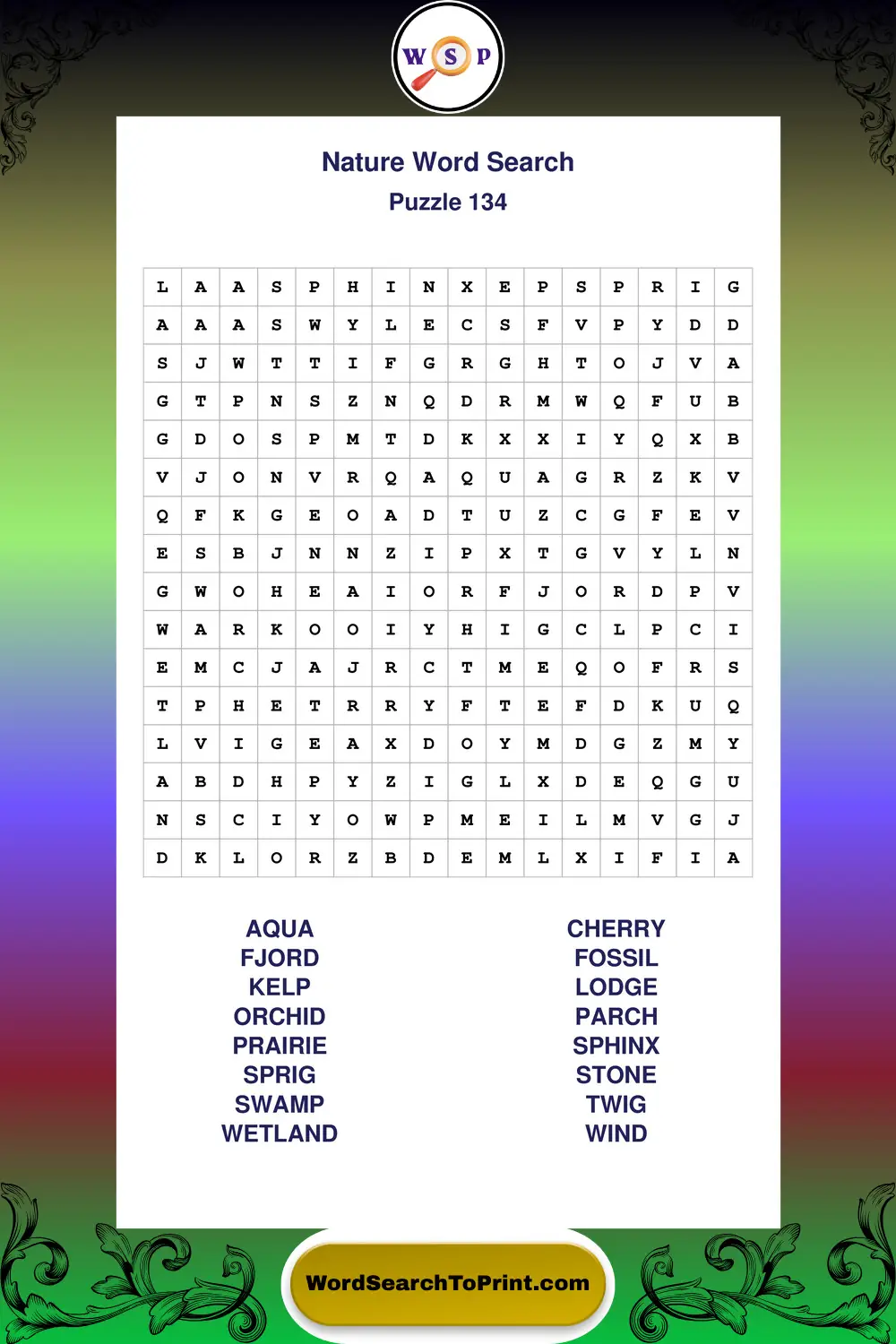 Nature Word Search Puzzle 134