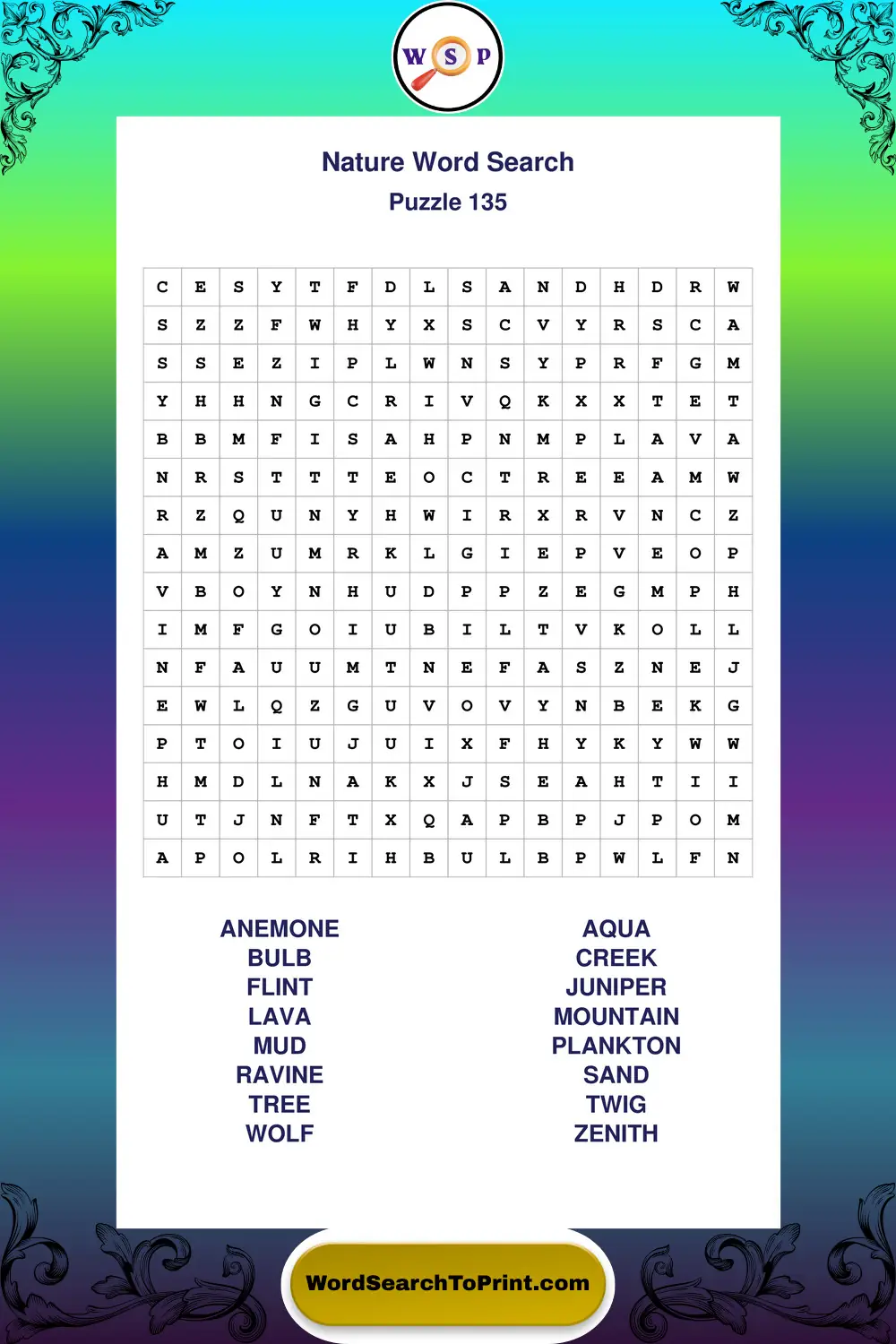 Nature Word Search Puzzle 135