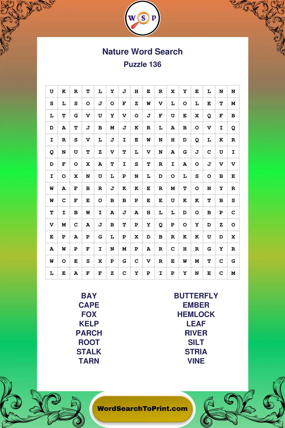 Nature Word Search Puzzle 136