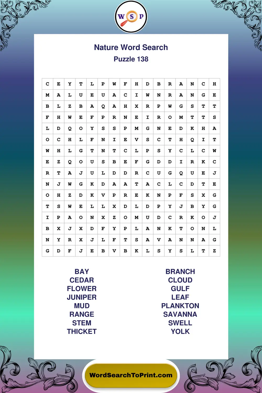 Nature Word Search Puzzle 138