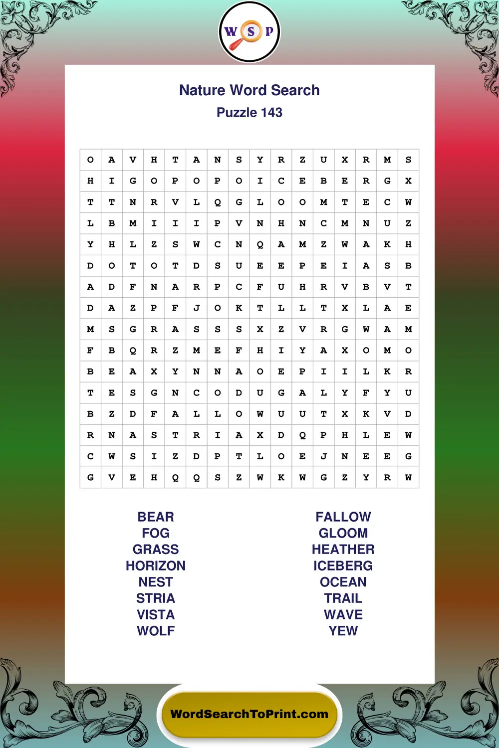 Nature Word Search Puzzle 143
