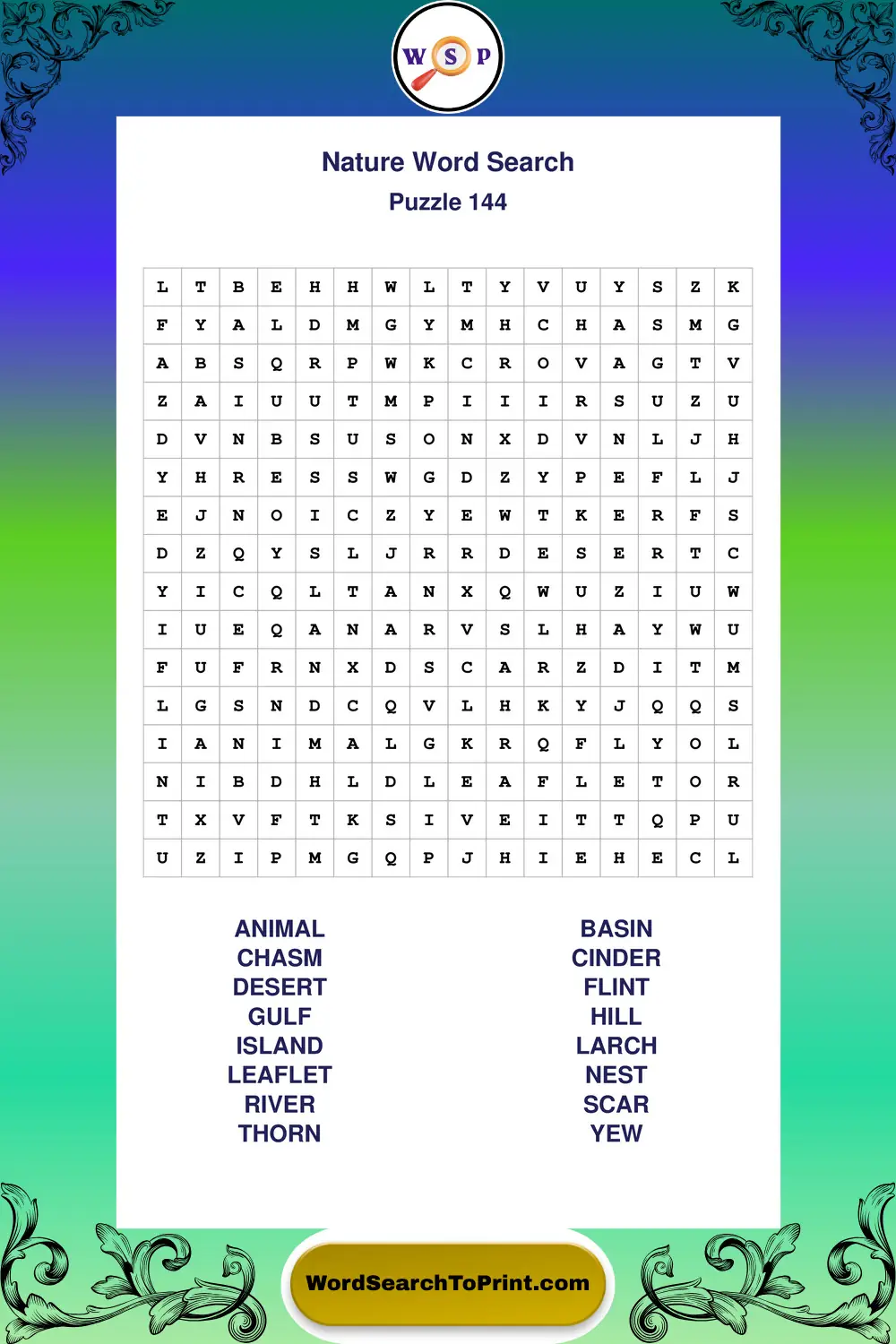 Nature Word Search Puzzle 144