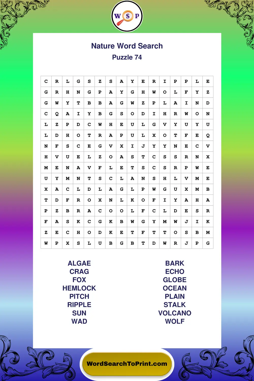 Nature Word Search Puzzle 74
